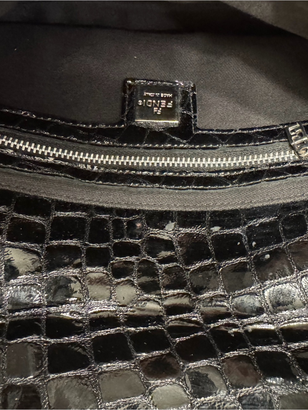 Vintage Fendi Black Crocodile Baguette Shoulder Bag with Silver Buckle - Picture 8 of 13